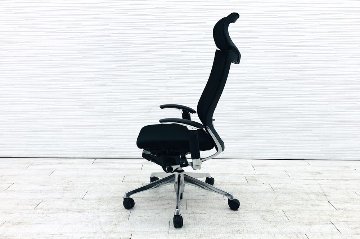 バロンチェア 中古 2018年製 オカムラ Baron ブラック 可動肘 エクストラハイバック 固定ヘッドレスト 中古オフィス家具 座クッションの画像