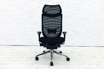 バロンチェア 中古 2018年製 オカムラ Baron ブラック 可動肘 エクストラハイバック 固定ヘッドレスト 中古オフィス家具 座クッションの画像