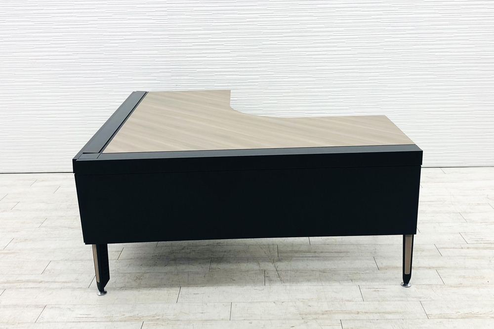 オカムラ プリシード L型デスク 中古 3段ワゴン付き エグゼクティブデスク 高級デスク 中古オフィス家具 左ラウンド プライズウッドライトの画像