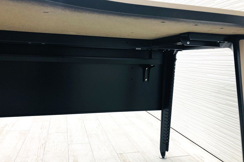 オカムラ プリシード L型デスク 中古 3段ワゴン付き エグゼクティブデスク 高級デスク 中古オフィス家具 左ラウンド プライズウッドライトの画像
