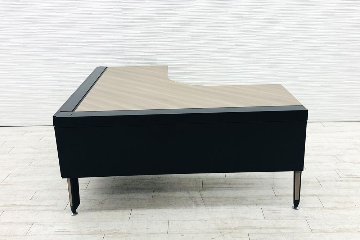 オカムラ プリシード L型デスク 中古 3段ワゴン付き エグゼクティブデスク 高級デスク 中古オフィス家具 左ラウンド プライズウッドライトの画像