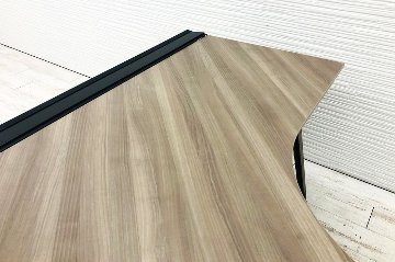 オカムラ プリシード L型デスク 中古 3段ワゴン付き エグゼクティブデスク 高級デスク 中古オフィス家具 左ラウンド プライズウッドライトの画像
