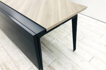 オカムラ プリシード L型デスク 中古 3段ワゴン付き エグゼクティブデスク 高級デスク 中古オフィス家具 左ラウンド プライズウッドライトの画像