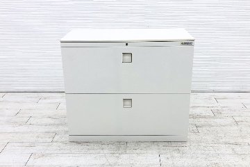 ラテラル書庫 2段ラテラル 中古 オカムラ レクトライン 中古書庫 ホワイト キャビネット 中古オフィス家具 白天板 900/450/780の画像