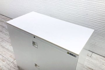 ラテラル書庫 2段ラテラル 中古 オカムラ レクトライン 中古書庫 ホワイト キャビネット 中古オフィス家具 白天板 900/450/780の画像