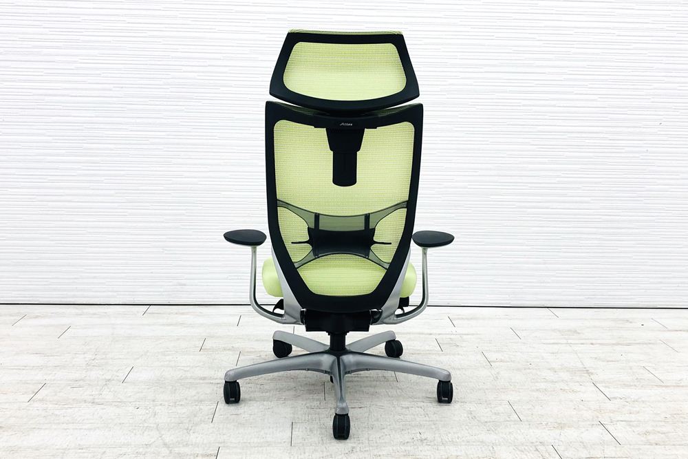 オカムラ アトラスチェア 中古 アトラス OKAMURA Atlas 座クッション 中古オフィス家具 ピスタチオグリーンの画像