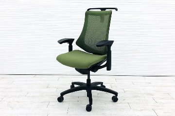 イトーキ エフチェア 2019年製 中古オフィスチェア クッション 可動肘 事務椅子 ITOKI 中古オフィス家具 KG-170JBH-T1Q2 アイビーグリーンの画像