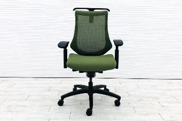 イトーキ エフチェア 2019年製 中古オフィスチェア クッション 可動肘 事務椅子 ITOKI 中古オフィス家具 KG-170JBH-T1Q2 アイビーグリーンの画像
