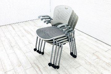 【4脚セット】 ケイパーチェア 中古 ハーマンミラー Caper 肘付き スタッキングチェア ミーティングチェア 中古オフィス家具の画像