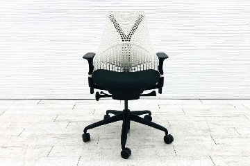 ハーマンミラー セイルチェア 中古 【前傾チルト無】 SAYL Chairs デザインチェア 中古オフィス家具 可動肘 ホワイト/ダークグリーンの画像