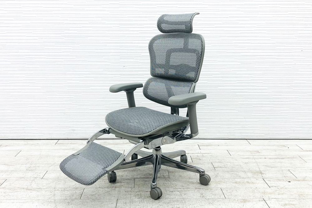 【未使用品】 自社保証有 エルゴヒューマンプロ2 オットマン 中古 ヘッドレスト付き ergohuman PRO2 Ottoman 中古オフィス家具 GYフレーム ホワイトメッシュの画像