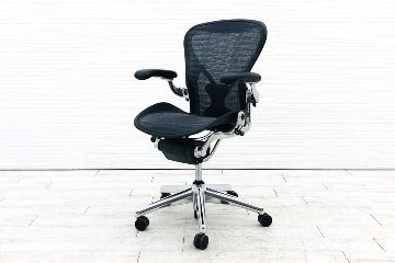 アーロンチェア タキシードメッシュ 中古 Bサイズ フル装備 ハーマンミラー Herman Miller 中古オフィス家具 肘レバー アルミ脚の画像