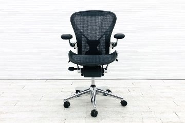 アーロンチェア タキシードメッシュ 中古 Bサイズ フル装備 ハーマンミラー Herman Miller 中古オフィス家具 肘レバー アルミ脚の画像