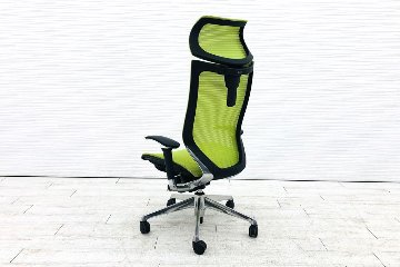 オカムラ バロンチェア 中古 エクストラハイバック Baron 可動肘  固定ヘッドレスト 中古オフィス家具 ライムグリーンの画像