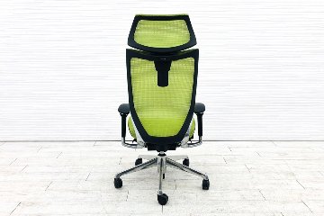 オカムラ バロンチェア 中古 エクストラハイバック Baron 可動肘  固定ヘッドレスト 中古オフィス家具 ライムグリーンの画像