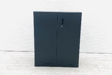 コクヨ エディア 両開き書庫 中古 下置き 収納家具 中古オフィス家具 天板付き ブラック 900/450/1100の画像