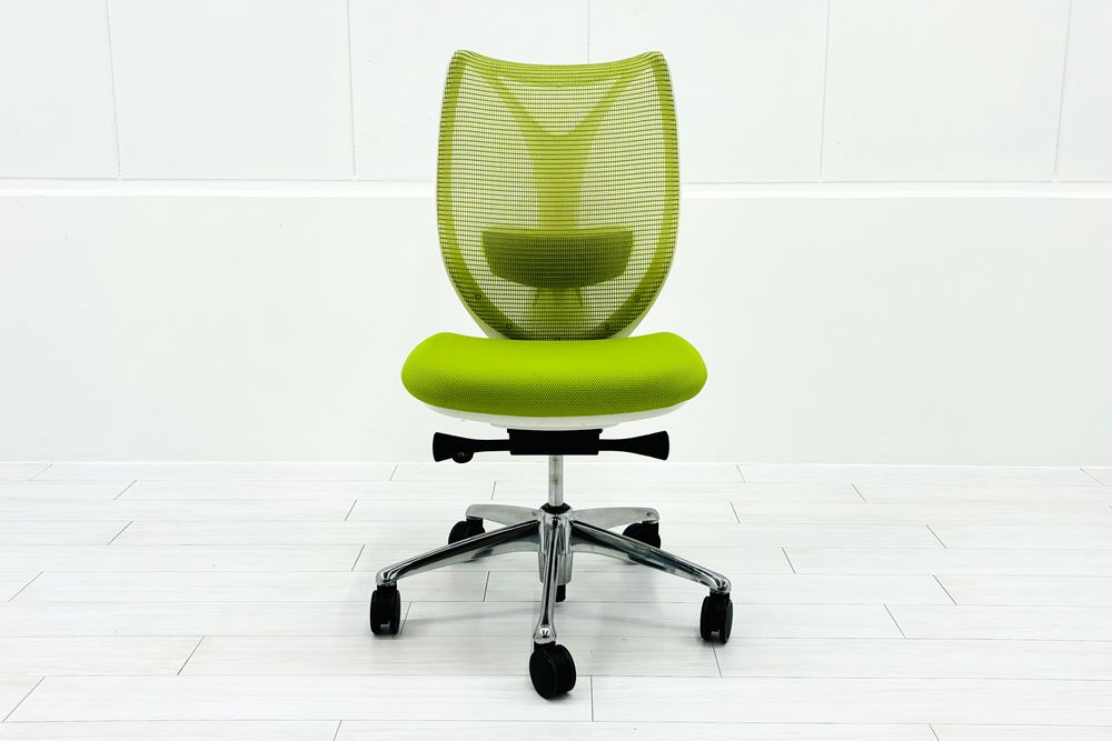 サブリナチェア 中古 オカムラ Sabrina 2018年製 ハイバック 肘無 背メッシュ 中古オフィス家具 C834BY-FSY5 ライムグリーンの画像
