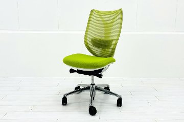 サブリナチェア 中古 オカムラ Sabrina 2018年製 ハイバック 肘無 背メッシュ 中古オフィス家具 C834BY-FSY5 ライムグリーンの画像