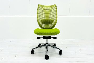 サブリナチェア 中古 オカムラ Sabrina 2018年製 ハイバック 肘無 背メッシュ 中古オフィス家具 C834BY-FSY5 ライムグリーンの画像