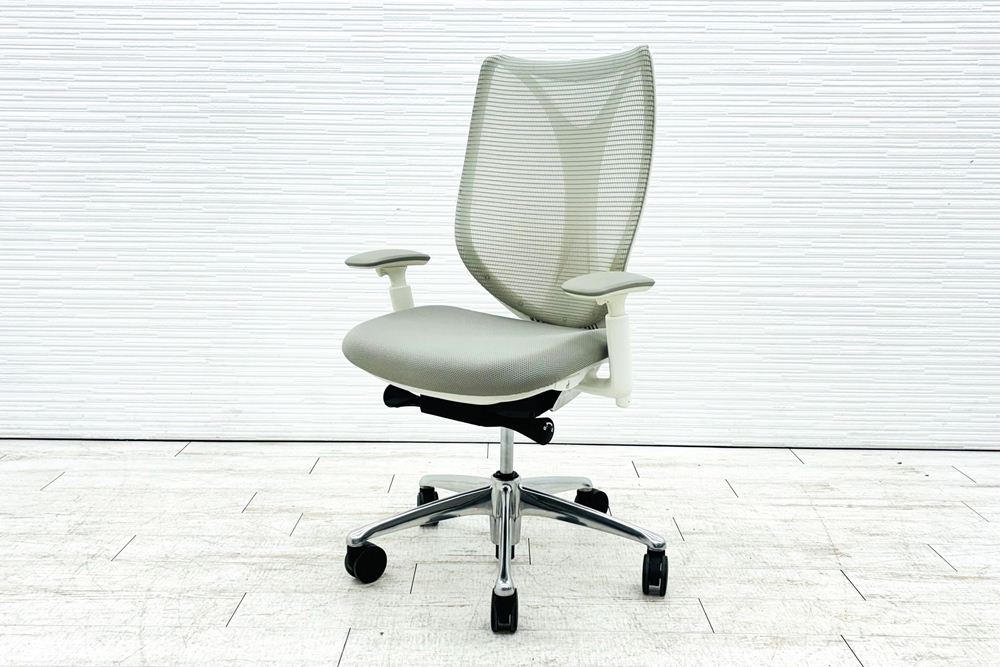 オカムラ サブリナチェア 中古 2014年製 ハイバック 可動肘 中古オフィス家具 アジャストアーム OKAMURA Sabrina ライトグレーの画像