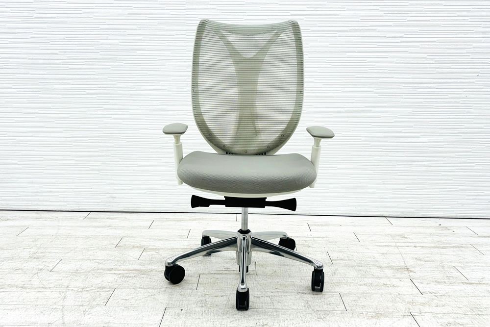 オカムラ サブリナチェア 中古 2014年製 ハイバック 可動肘 中古オフィス家具 アジャストアーム OKAMURA Sabrina ライトグレーの画像