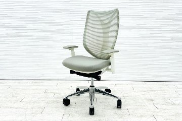 オカムラ サブリナチェア 中古 2014年製 ハイバック 可動肘 中古オフィス家具 アジャストアーム OKAMURA Sabrina ライトグレーの画像