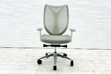オカムラ サブリナチェア 中古 2014年製 ハイバック 可動肘 中古オフィス家具 アジャストアーム OKAMURA Sabrina ライトグレーの画像