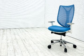 オカムラ サブリナチェア 中古 2014年製 ハイバック 可動肘 中古オフィス家具 アジャストアーム OKAMURA Sabrina アクアブルーの画像