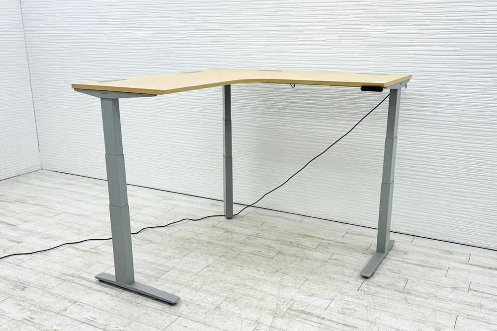 オカムラ スイフト 電動昇降デスク 中古 L型デスク 1550×1550 L字デスク Ｌ字机 昇降机 中古オフィス家具 上下昇降机の画像