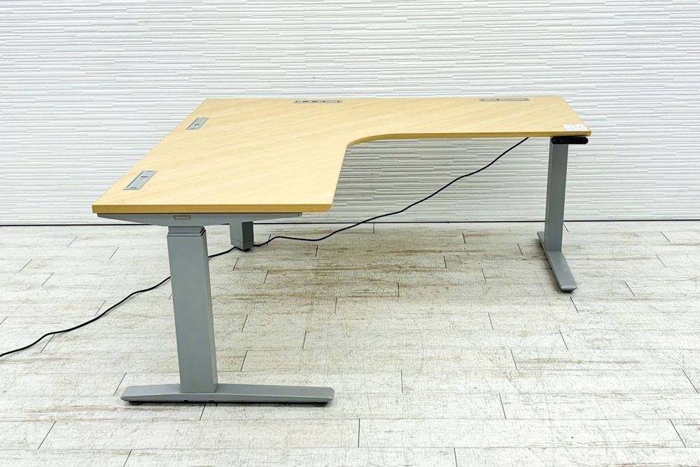 オカムラ スイフト 電動昇降デスク 中古 L型デスク 1550×1550 L字デスク Ｌ字机 昇降机 中古オフィス家具 上下昇降机の画像