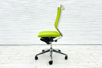 オカムラ バロンチェア 2017年製 中古 OKAMURA Baron 肘無 ハイバック 中古オフィス家具 座クッション ライムグリーンの画像