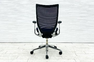 オカムラ バロンチェア ハイバックメッシュ 中古 OKAMURA Baron 中古オフィス家具 固定肘 座メッシュ デザインアーム ダークブルーの画像