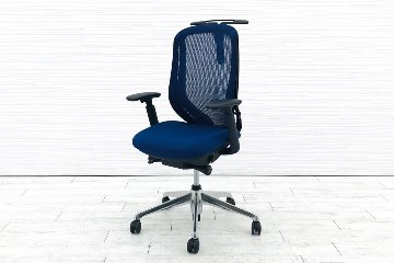 オカムラ シルフィーチェア 中古 2016年製 ハイバックメッシュ 可動肘 OKAMURA Sylphy 中古オフィス家具 ミディアムブルーの画像
