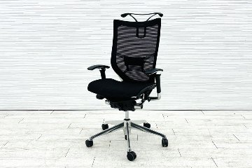 オカムラ バロンチェア 中古 2019年製 OKAMURA Baron ブラック 可動肘 ハイバック ポリッシュフレーム 中古オフィス家具 メッシュの画像