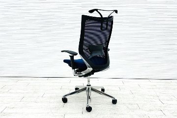 オカムラ バロンチェア 中古 2017年製 可動肘(アジャストアーム) ハイバック 座クッション 中古オフィス家具 ダークブルー OKAMURA Baronの画像