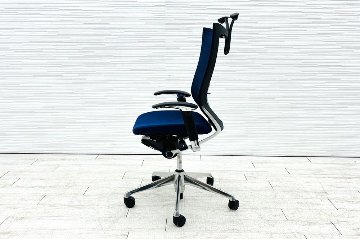 オカムラ バロンチェア 中古 2017年製 可動肘(アジャストアーム) ハイバック 座クッション 中古オフィス家具 ダークブルー OKAMURA Baronの画像