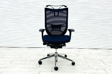オカムラ バロンチェア 中古 2017年製 可動肘(アジャストアーム) ハイバック 座クッション 中古オフィス家具 ダークブルー OKAMURA Baronの画像