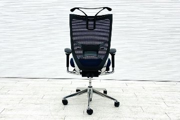 オカムラ バロンチェア 中古 2017年製 可動肘(アジャストアーム) ハイバック 座クッション 中古オフィス家具 ダークブルー OKAMURA Baronの画像