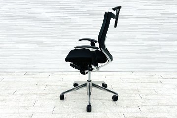 オカムラ バロンチェア ローバック 中古 ポリッシュフレーム 座クッション バロン 可動肘 中古オフィス家具 ブラックの画像