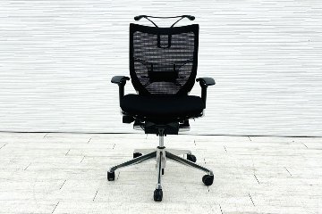 オカムラ バロンチェア ローバック 中古 ポリッシュフレーム 座クッション バロン 可動肘 中古オフィス家具 ブラックの画像