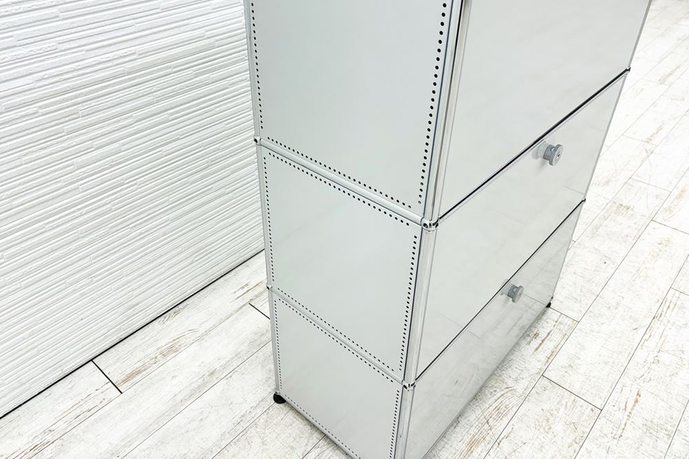 USM Haller USMハラー 中古 1列3段 ドロップダウン エクステンション 中古オフィス家具 ライトグレー 770/375/1100 両側パンチング 鍵無の画像