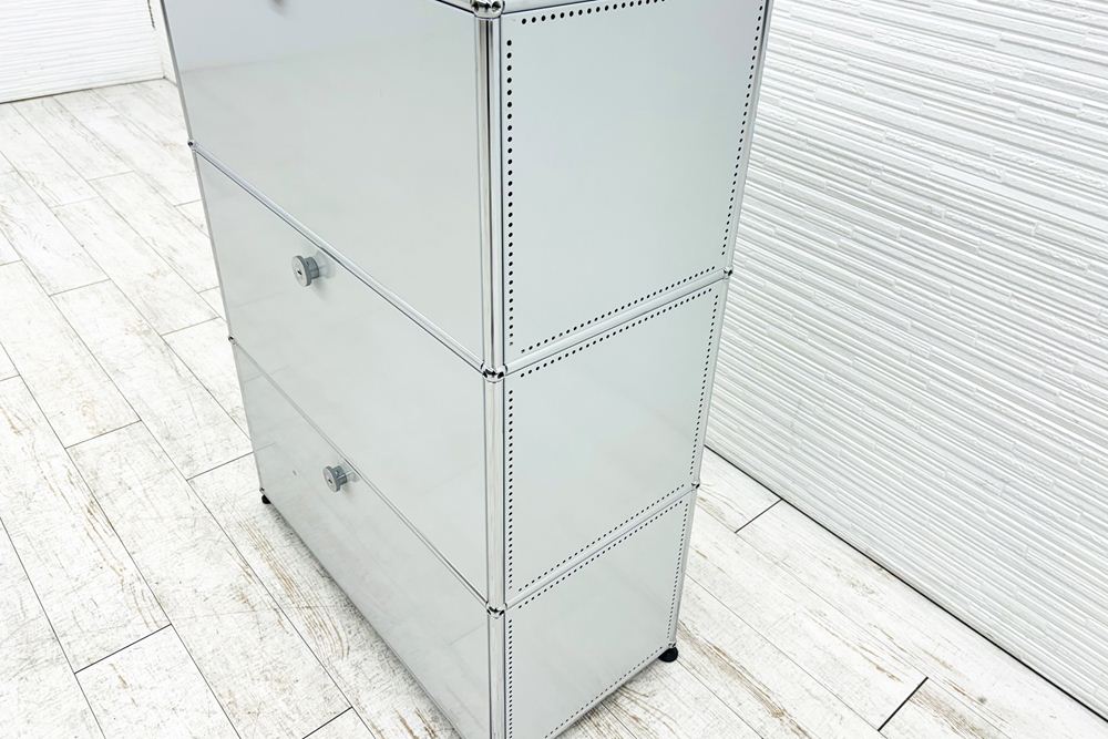 USM Haller USMハラー 中古 1列3段 ドロップダウン エクステンション 中古オフィス家具 ライトグレー 770/375/1100 両側パンチング 鍵無の画像