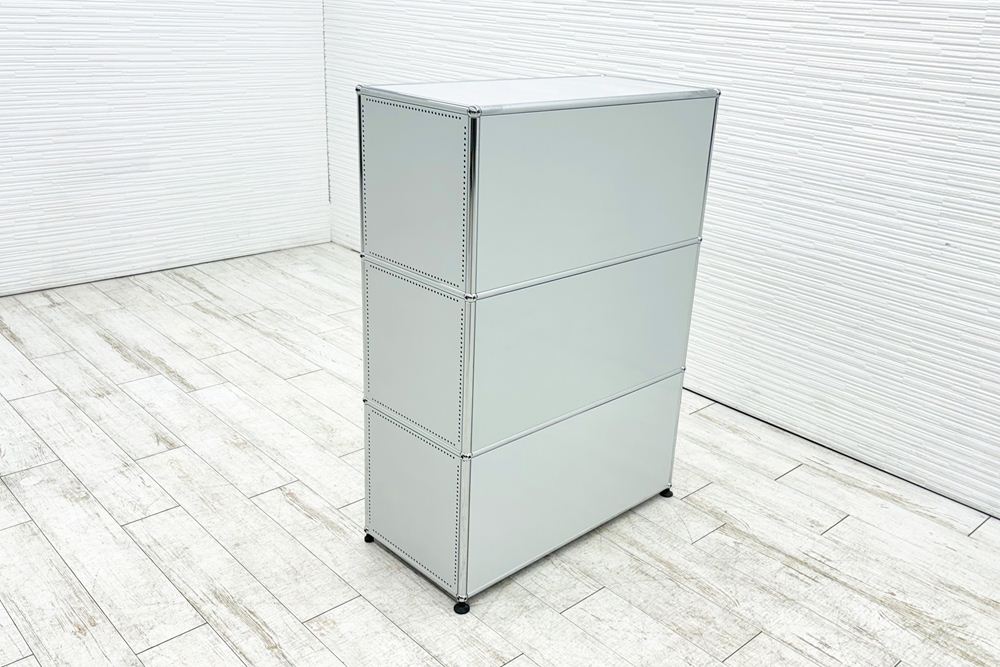 USM Haller USMハラー 中古 1列3段 ドロップダウン エクステンション 中古オフィス家具 ライトグレー 770/375/1100 両側パンチング 鍵無の画像