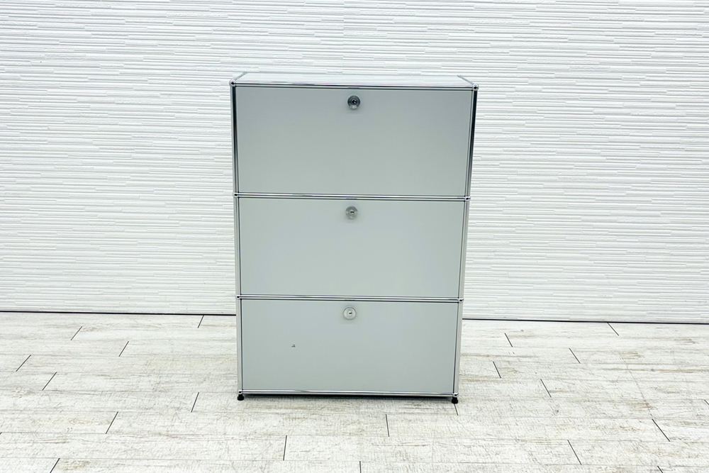 USM Haller USMハラー 中古 1列3段 ドロップダウン エクステンション 中古オフィス家具 ライトグレー 770/375/1100 両側パンチング 鍵無の画像