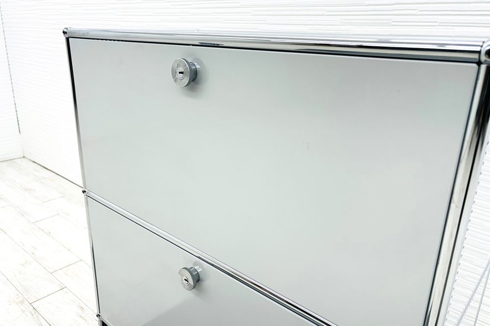 USM Haller USMハラー 中古 1列3段 ドロップダウン エクステンション 中古オフィス家具 ライトグレー 770/375/1100 両側パンチング 鍵無の画像