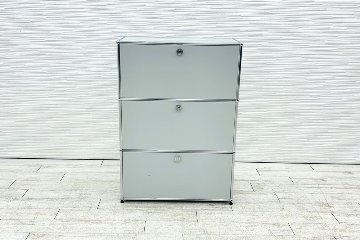 USM Haller USMハラー 中古 1列3段 ドロップダウン エクステンション 中古オフィス家具 ライトグレー 770/375/1100 両側パンチング 鍵無の画像