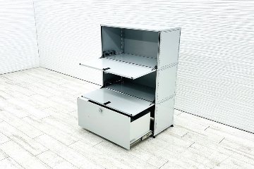 USM Haller USMハラー 中古 1列3段 ドロップダウン エクステンション 中古オフィス家具 ライトグレー 770/375/1100 両側パンチング 鍵無の画像