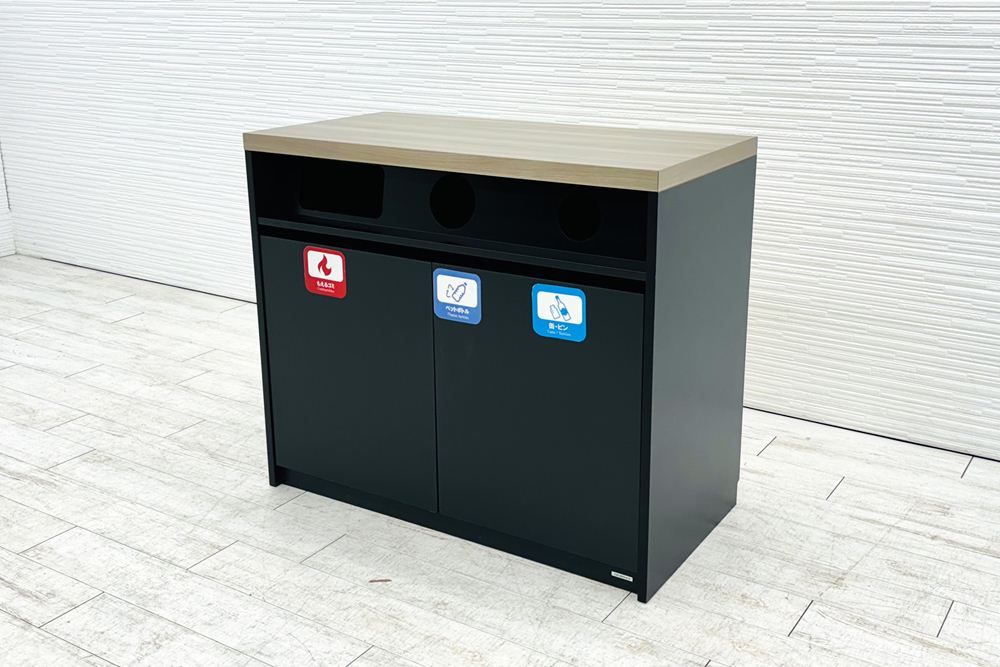 オカムラ アルトピアッツァ トラッシュユニット ダストボックス 中古 ゴミ箱 ごみ箱 中古オフィス家具 ブラック 1050/520/890の画像