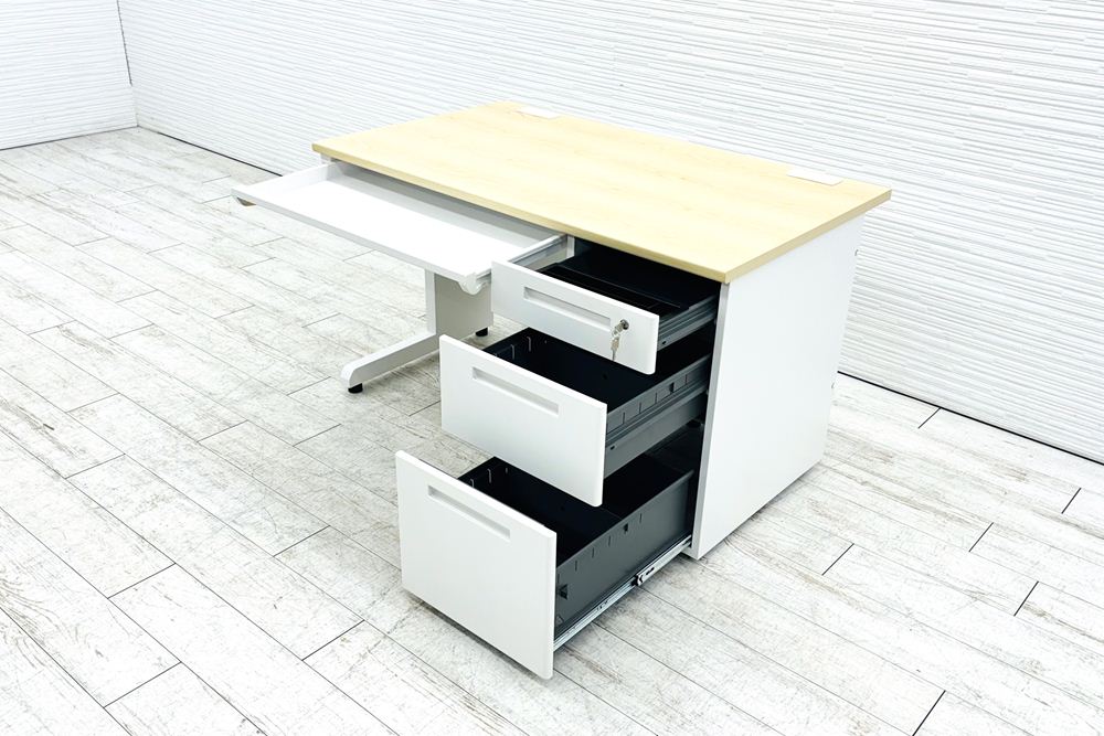 新品デスク 新品机 片袖机 片袖デスク スチールデスク 事務机 オフィスデスク 中古オフィス家具 1200/700/700 NA/WH/WHの画像