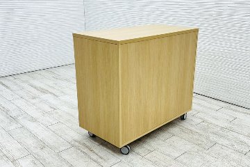 オカムラ トラッシュユニット ダストボックス 中古 キャスター付き ゴミ箱 ごみ箱 中古オフィス家具 ネオウッドライト 1000/520/900の画像